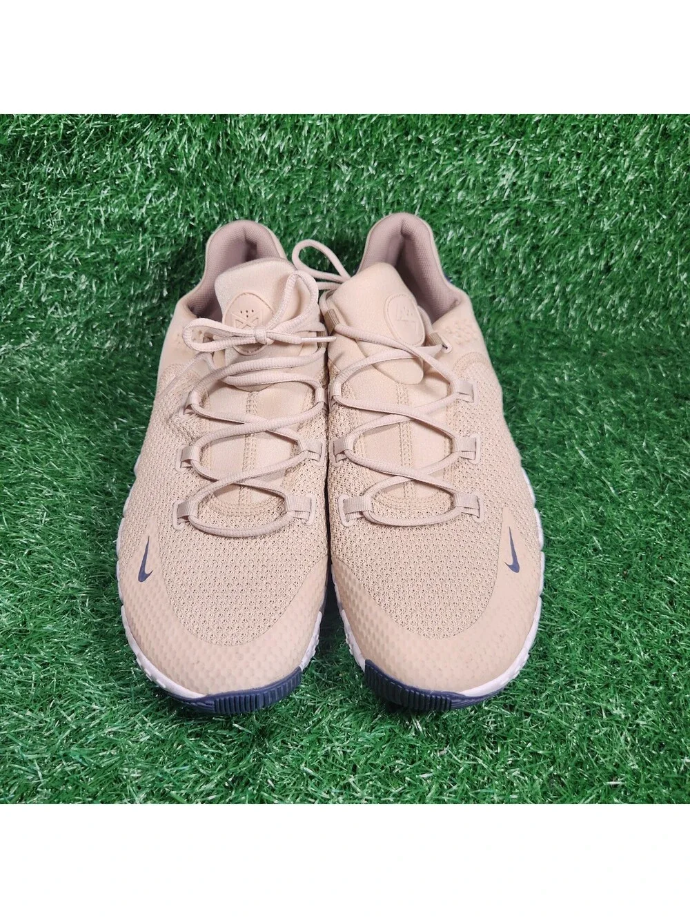 Nike Men's Athletic Sneakers Beige with Navy and Neon Green Accents